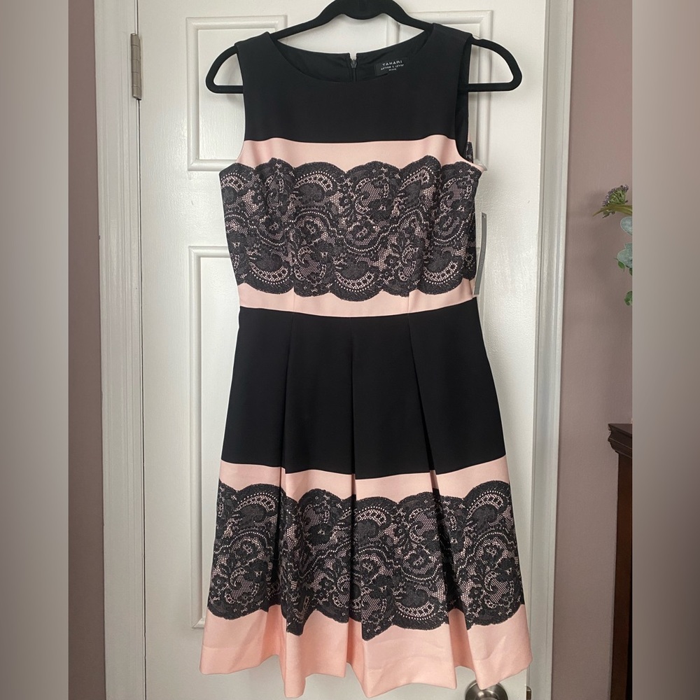 Tahari 4P black and pink a-line dress